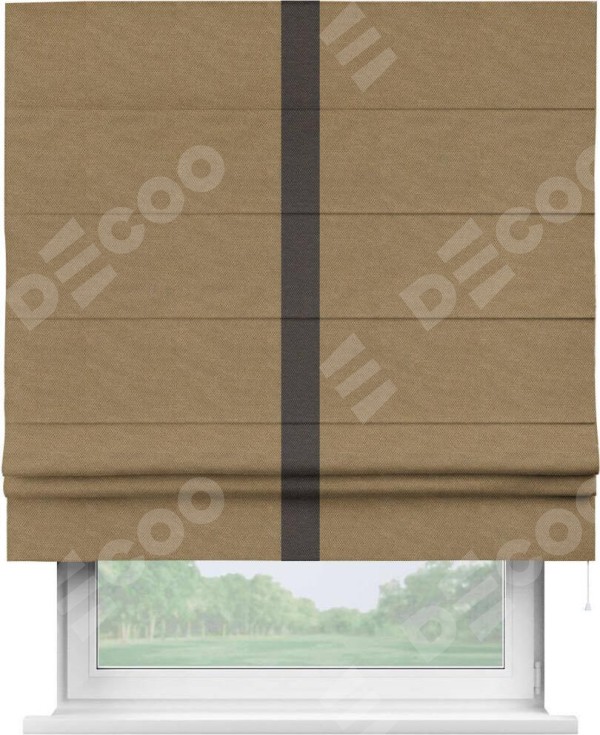 Римская штора «Кортин» с кантом Хайвэй, для проема, ткань лён димаут, коричневый