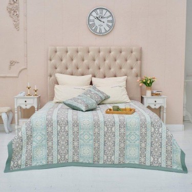 Покрывало хлопковое Этель «Инди» 220х240 см, цвет серо-зелёный, 100% хлопок, 300гр/м2