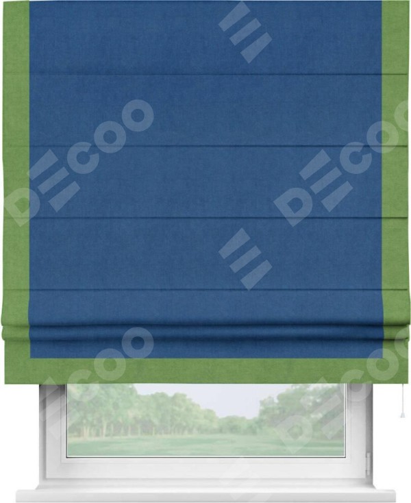 Римская штора «Кортин» с кантом Виктория, для проема, ткань вельвет синий