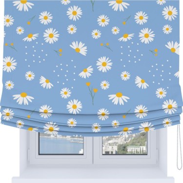 Римская штора Soft с мягкими складками, «Ромашки на голубом»