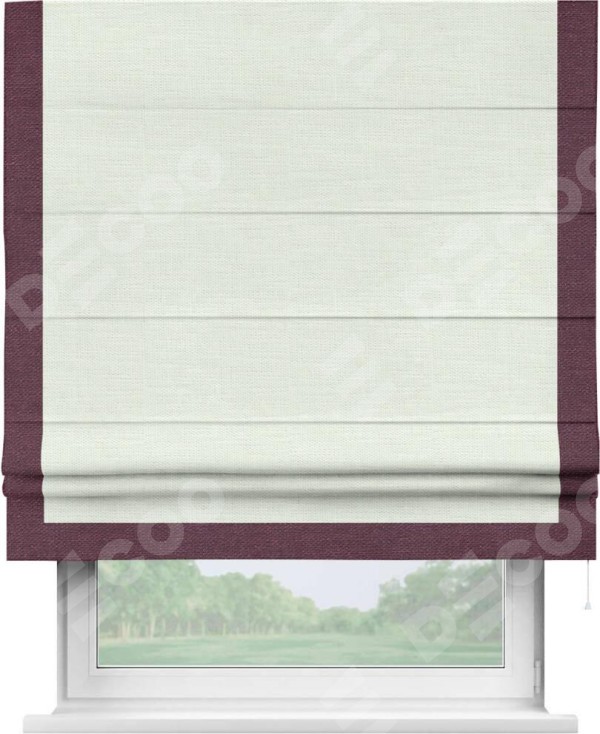 Римская штора «Кортин» с кантом Виктория, для проема, ткань лён молочный