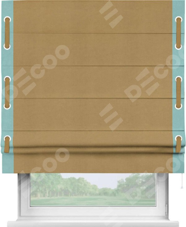 Римская штора «Кортин» с кантом Стрим Дуо (люверсы с пояском), для проема, ткань вельвет горчица