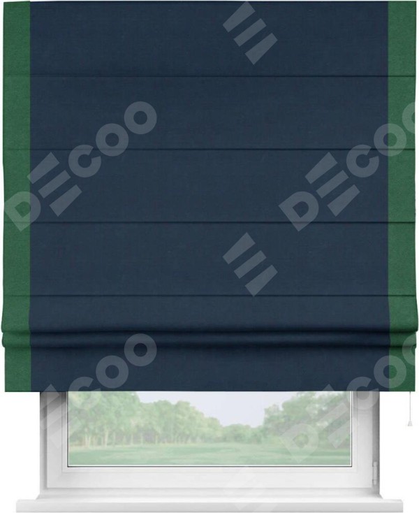 Римская штора «Кортин» с кантом Стрим Дуо, для проема, ткань вельвет темно-синий