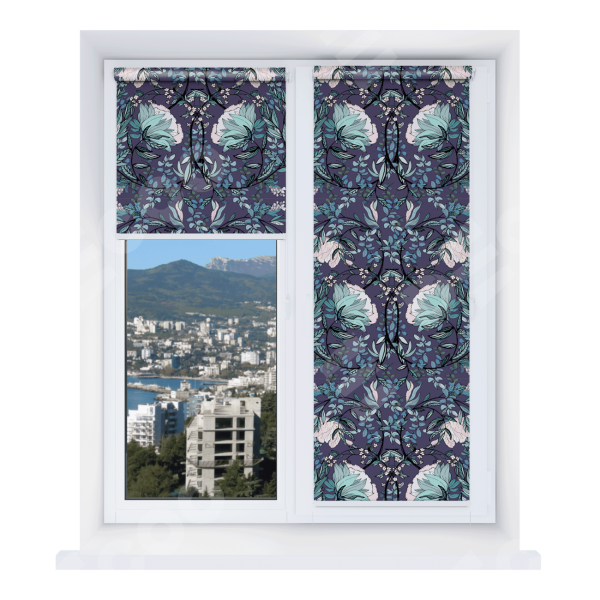 Рулонная штора Мини с принтом Цветочный индиго