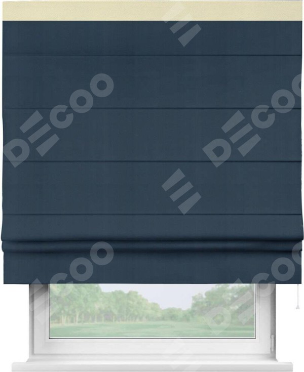 Римская штора «Кортин» с кантом Кинг, для проема, ткань блэкаут однотонный синий