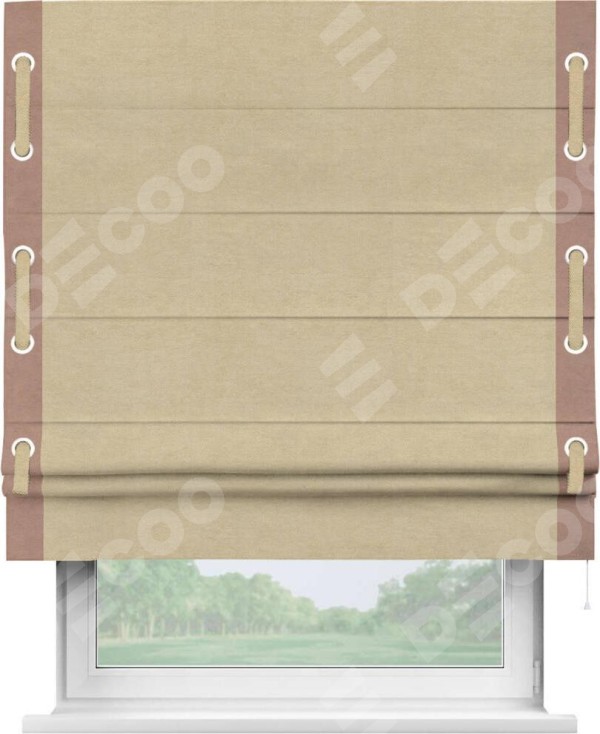 Римская штора «Кортин» с кантом Стрим Дуо (люверсы с пояском), для проема, ткань вельвет бежевый