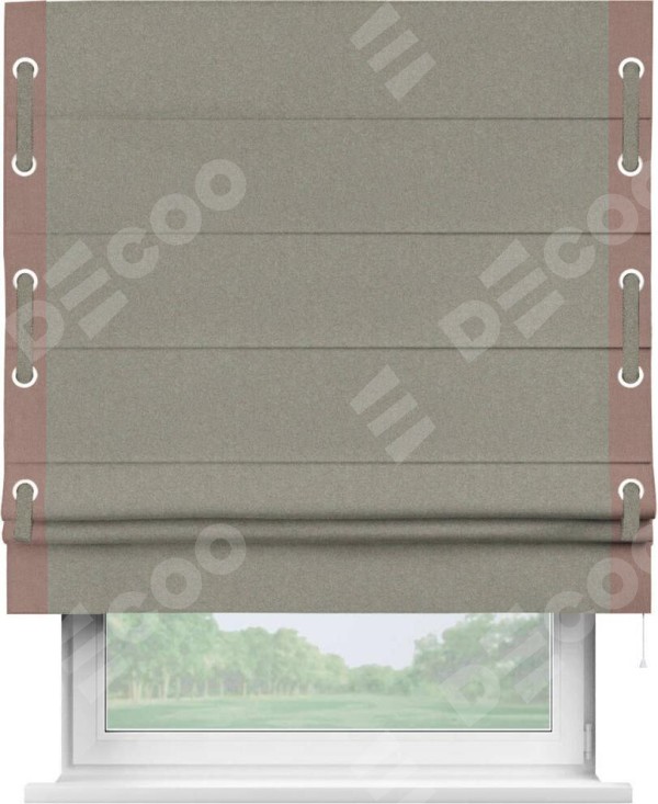 Римская штора «Кортин» с кантом Стрим Дуо (люверсы с пояском), для проема, лён блэкаут светло-бежевый