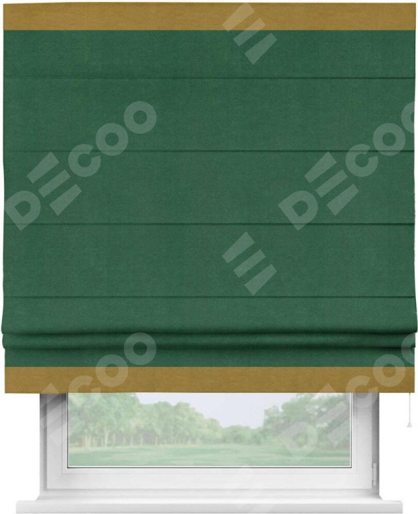 Римская штора «Кортин» с кантом Горизонт, для проема, ткань вельвет зеленый
