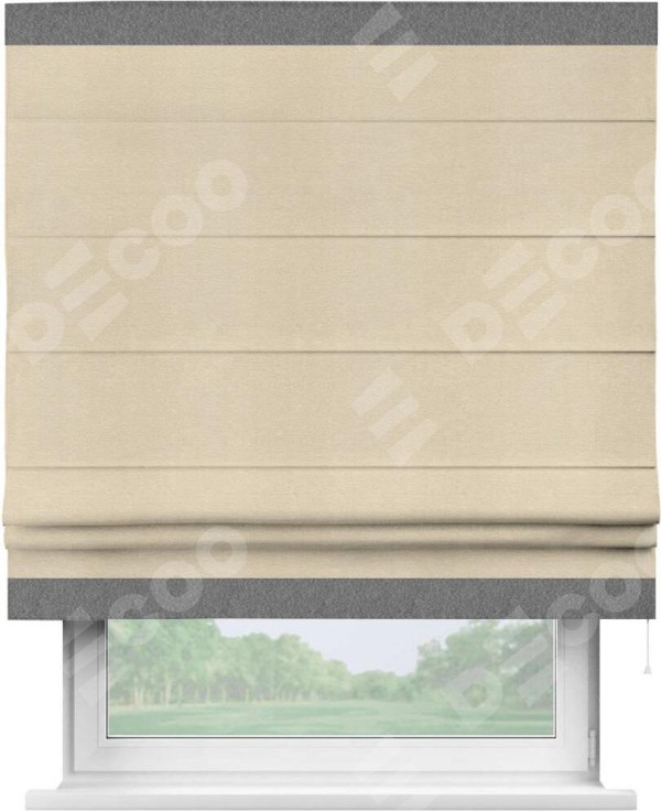 Римская штора «Кортин» с кантом Горизонт, для проема, ткань софт однотонный бежевый лайт