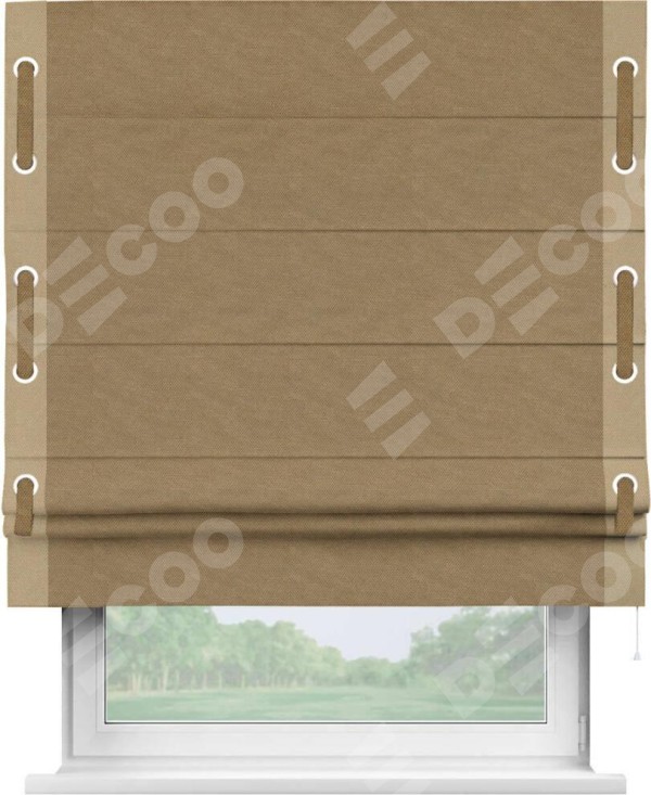 Римская штора «Кортин» с кантом Стрим Дуо (люверсы с пояском), для проема, ткань лён димаут, коричневый