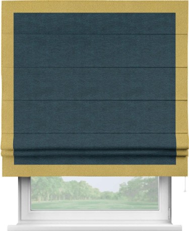 Римская штора «Кортин» с кантом Чесс, для проема, ткань твид блэкаут, глубокий синий