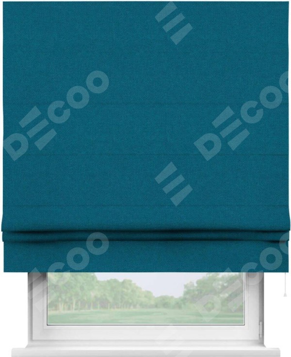 Римская штора «Кортин» для проема, ткань лён димаут, светло-синий