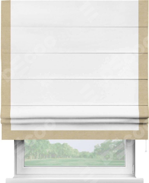 Римская штора «Кортин» с кантом Виктория, для проема, ткань вельвет белый