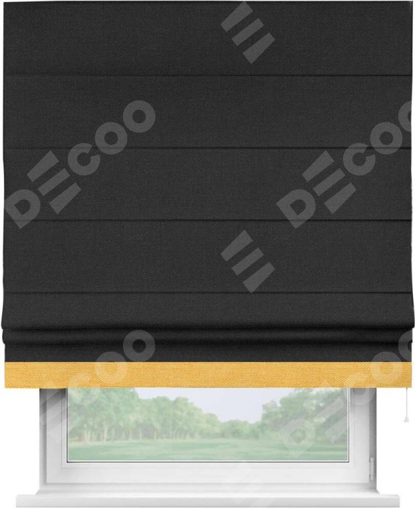 Римская штора «Кортин» с кантом Джестер, для проема, ткань лён черный