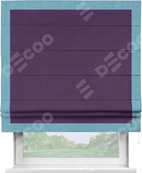 Римская штора «Кортин» с кантом Чесс, для проема, ткань вельвет темно-фиолетовый