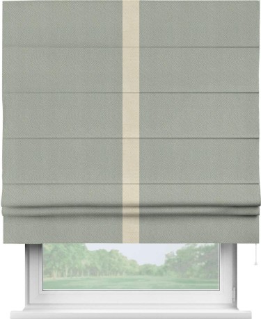 Римская штора «Кортин» отделка кантом Хайвэй, для проема, ткань лён димаут, в сером цвете