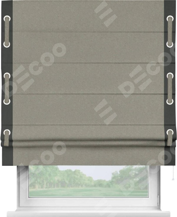 Римская штора «Кортин» с кантом Стрим Дуо (люверсы с пояском), для проема, лён блэкаут светло-бежевый