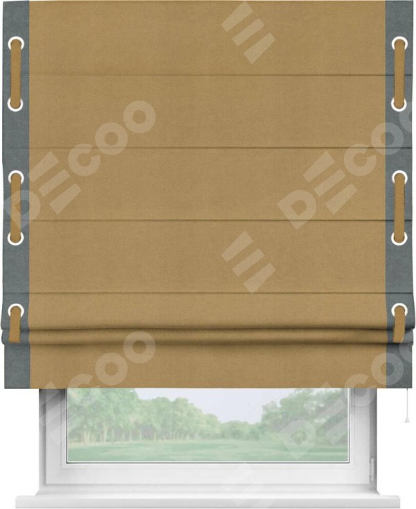 Римская штора «Кортин» с кантом Стрим Дуо (люверсы с пояском), для проема, ткань вельвет горчица