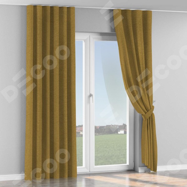 Комплект штор твид блэкаут горчица, на тесьме «Волна»