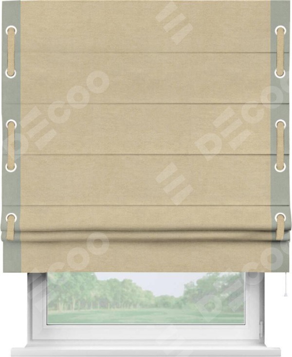 Римская штора «Кортин» с кантом Стрим Дуо (люверсы с пояском), для проема, ткань вельвет бежевый