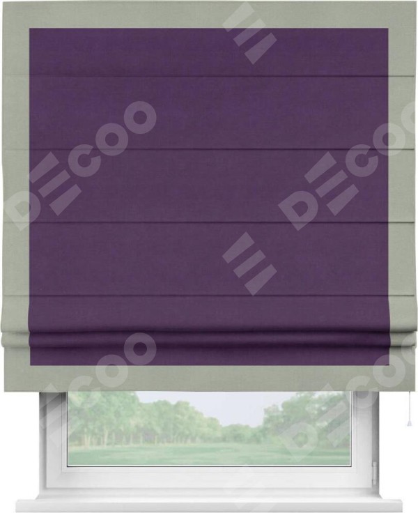 Римская штора «Кортин» с кантом Чесс, для проема, ткань вельвет темно-фиолетовый