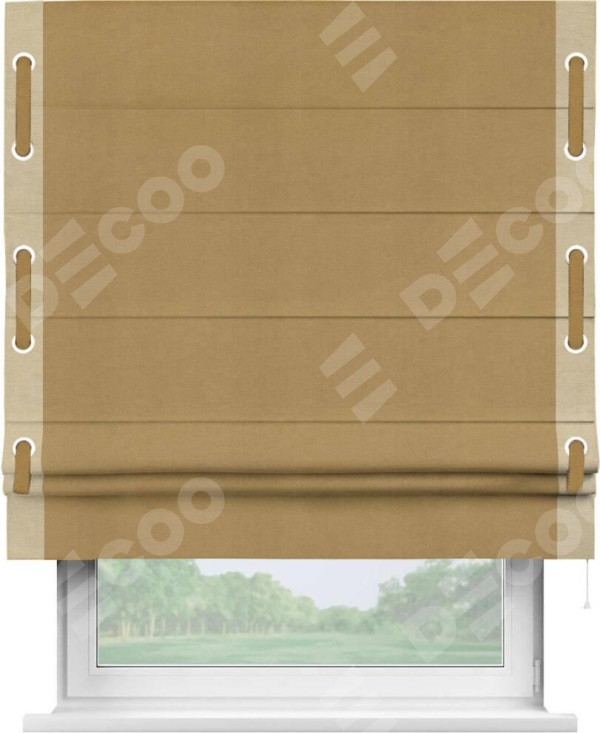 Римская штора «Кортин» с кантом Стрим Дуо (люверсы с пояском), для проема, ткань вельвет горчица