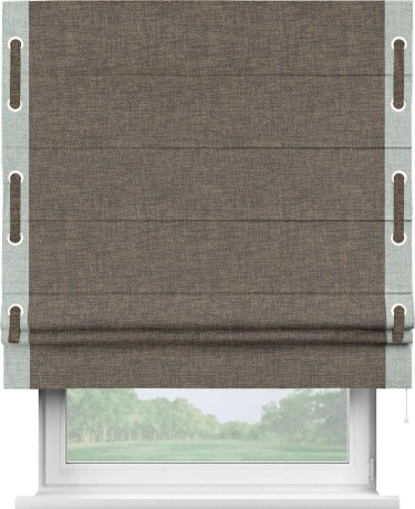 Римская штора «Кортин» с кантом Стрим Дуо (люверсы с пояском), для проема, ткань рогожка димаут, коричневый