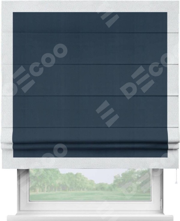 Римская штора «Кортин» с кантом Чесс, для проема, ткань блэкаут однотонный синий