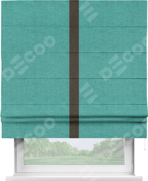 Римская штора «Кортин» с кантом Хайвэй, для проема, ткань лён изумрудный