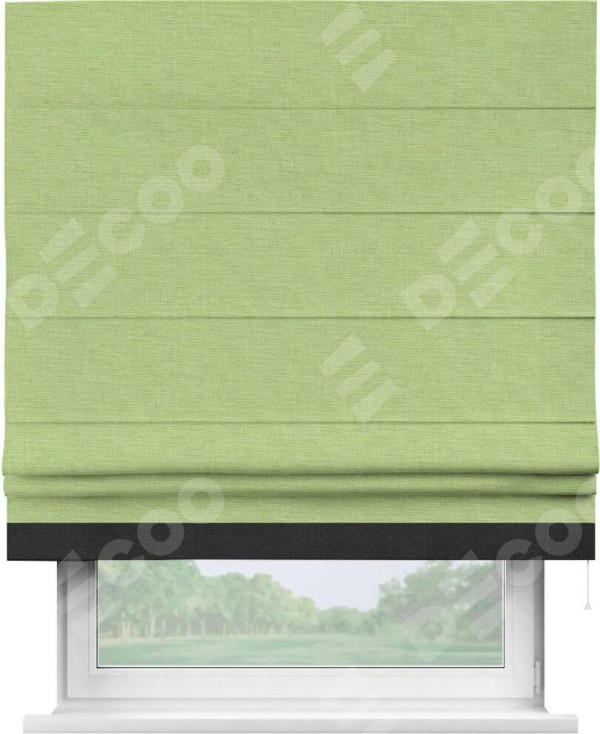 Римская штора «Кортин» с кантом Джестер, для проема, ткань лён зеленый