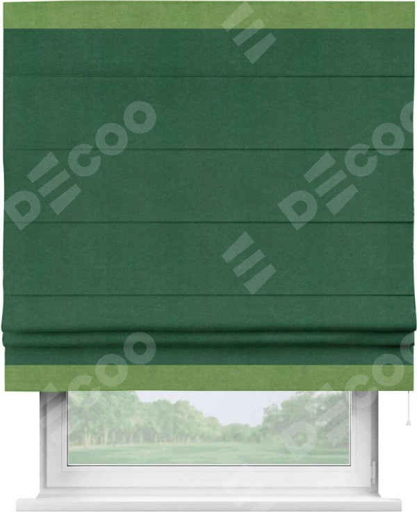 Римская штора «Кортин» с кантом Горизонт, для проема, ткань вельвет зеленый