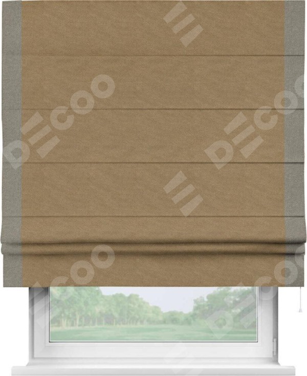 Римская штора «Кортин» с кантом Стрим Дуо, для проема, ткань лён димаут, коричневый