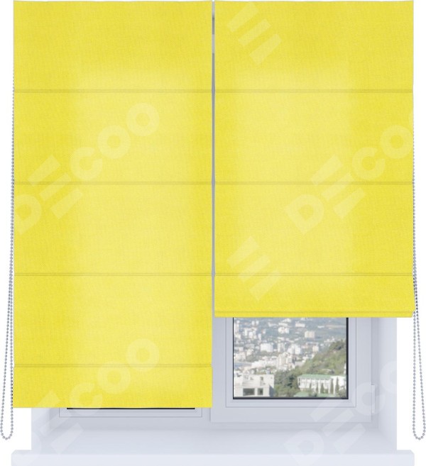 Римская штора «Кортин», система «Комфорт», вельвет светло-желтый