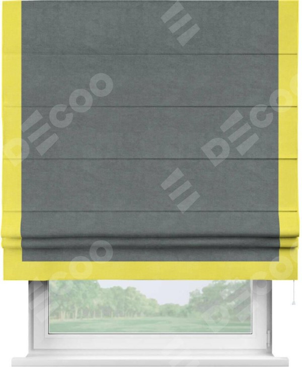 Римская штора «Кортин» с кантом Виктория, для проема, ткань вельвет серый