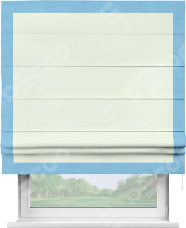 Римская штора «Кортин» с кантом Чесс, для проема, ткань вельвет кремовый