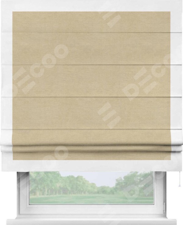 Римская штора «Кортин» с кантом Чесс, для проема, ткань вельвет бежевый