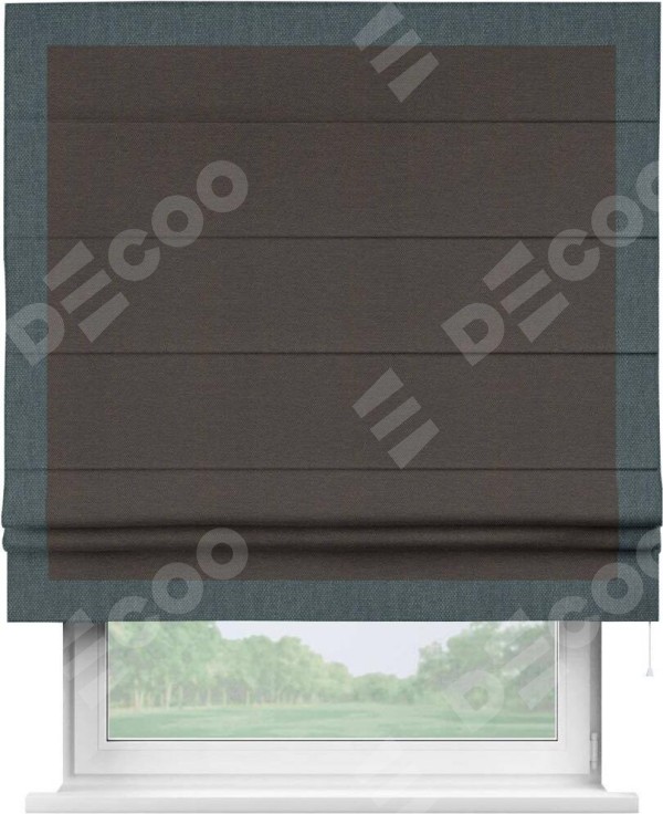 Римская штора «Кортин» с кантом Чесс, для проема, ткань лён димаут, венге