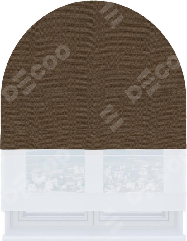 Римская штора «Кортин» день-ночь для арочного проёма, ткань лён димаут тёмно-коричневый