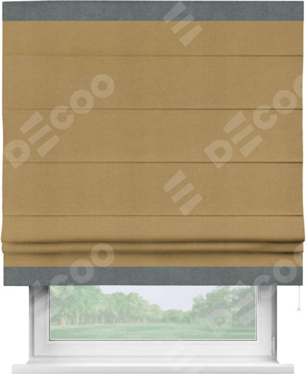 Римская штора «Кортин» с кантом Горизонт, для проема, ткань вельвет горчица