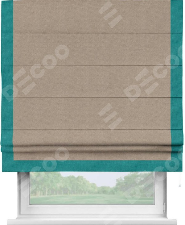 Римская штора «Кортин» с кантом Виктория, для проема, ткань лён димаут, светло-бежевый