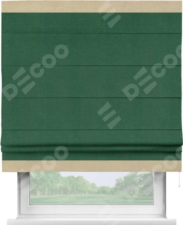 Римская штора «Кортин» с кантом Горизонт, для проема, ткань вельвет зеленый