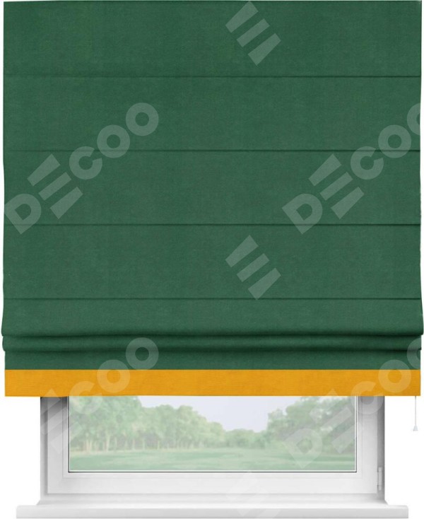 Римская штора «Кортин» с кантом Джестер, для проема, ткань вельвет зеленый