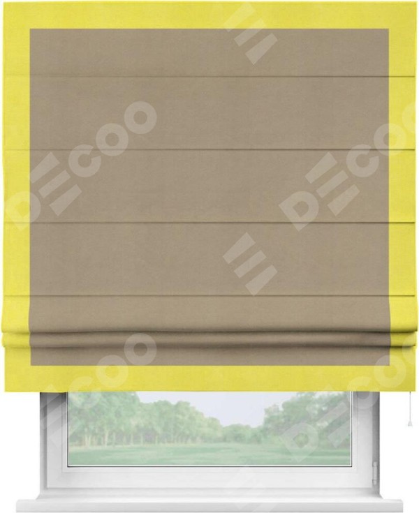 Римская штора «Кортин» с кантом Чесс, для проема, ткань вельвет кофейный