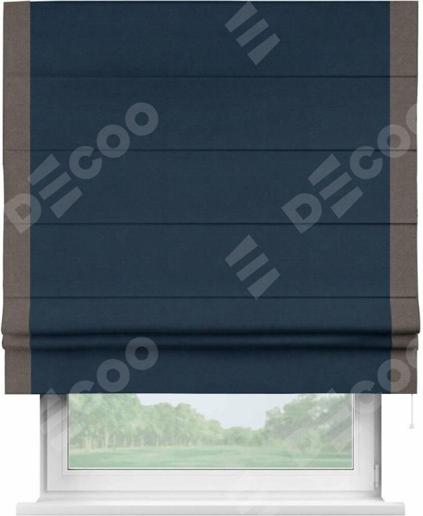 Римская штора «Кортин» с кантом Стрим Дуо, для проема, ткань вельвет темно-синий