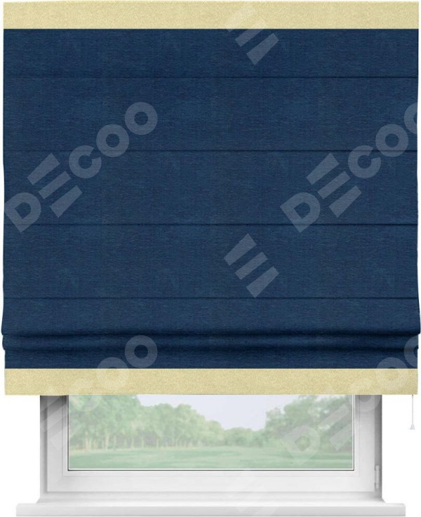 Римская штора «Кортин» с кантом Горизонт, для проема, ткань софт однотонный синий