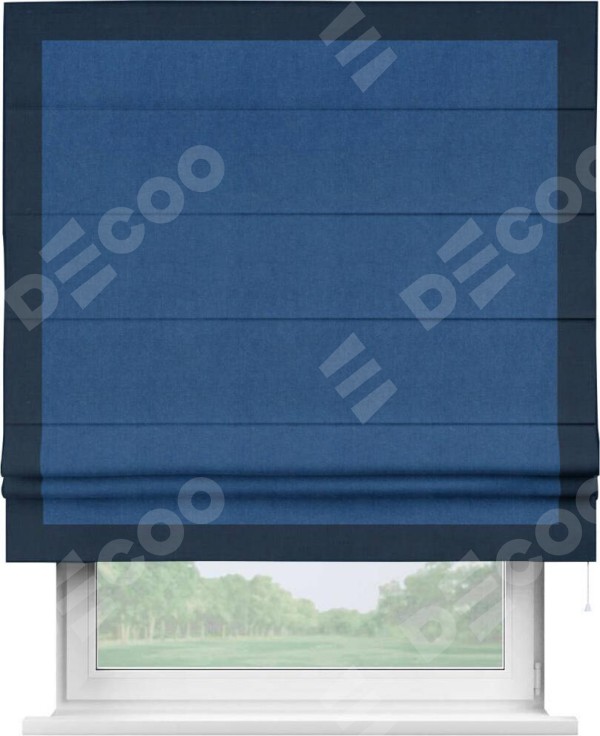 Римская штора «Кортин» с кантом Чесс, для проема, ткань вельвет синий