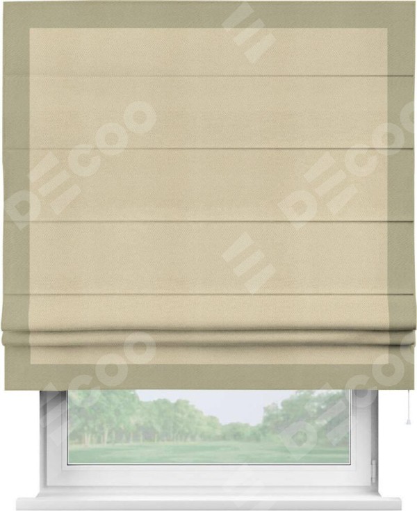 Римская штора «Кортин» с кантом Чесс, для проема, ткань блэкаут однотонный милано латте