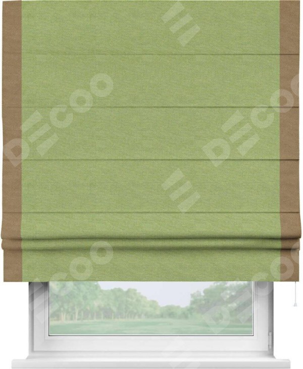 Римская штора «Кортин» с кантом Стрим Дуо, для проема, ткань лён димаут, салатовый
