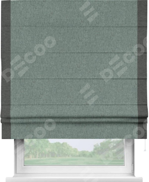 Римская штора «Кортин» с кантом Стрим Дуо, для проема, ткань стиф димаут серо-голубой