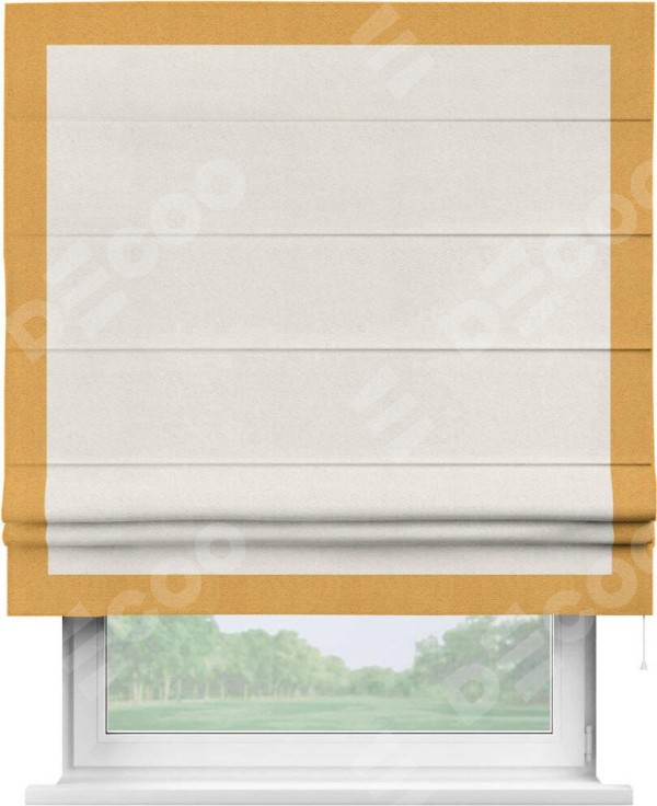 Римская штора «Кортин» с кантом Чесс, для проема, ткань блэкаут с блеском светло-серый